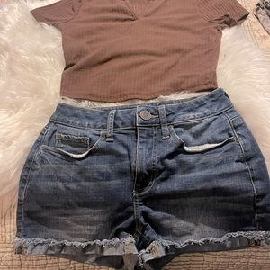 SO high rise curvy jean shorts size1 with browns basics crop top size S